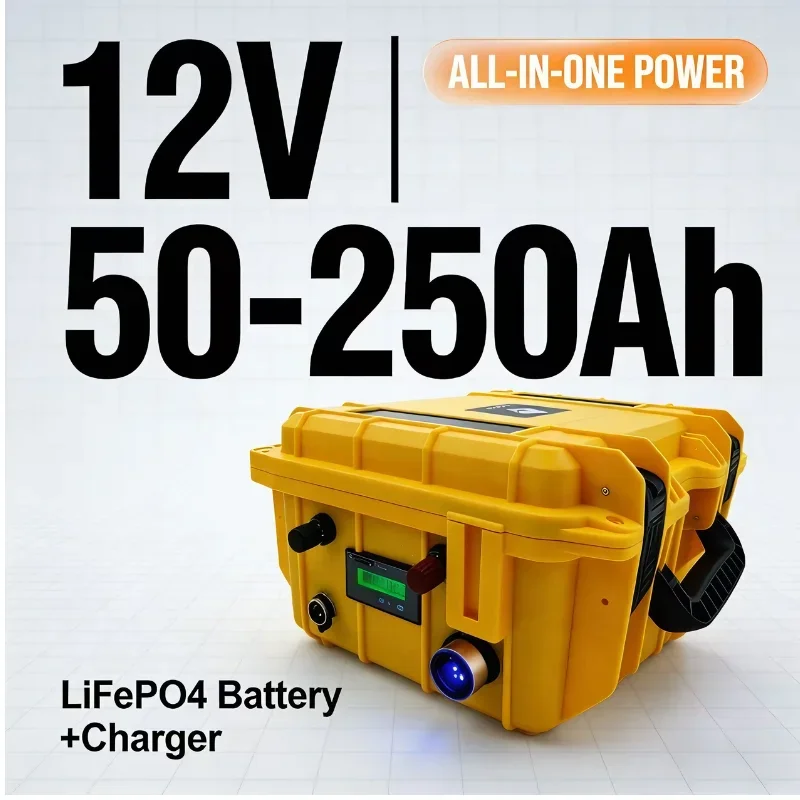 12V LiFePO4 Battery 4S 50Ah-250Ah | Smart BMS Equipped Rechargeable Marine Power for Rubber Boat Propellers & Trolling Motors Du