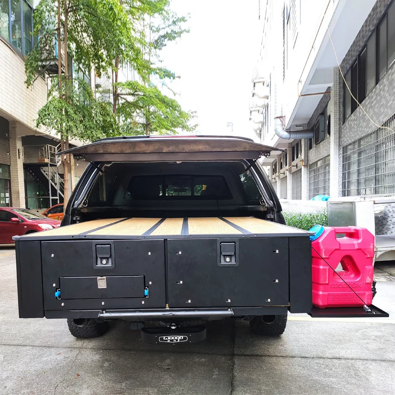 Heavy Duty Aluminum Pickup Rear Cargo Drawer Sliding Tray Lockable Truck Tool Box OEM Custom Storage System with Rear Bucket Cov