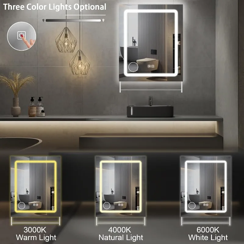 Lighted LED bathroom mirror, anti-fog vanity mirror, bathroom cabinet wall mounted, dimmable bathroom wall lighting mirror