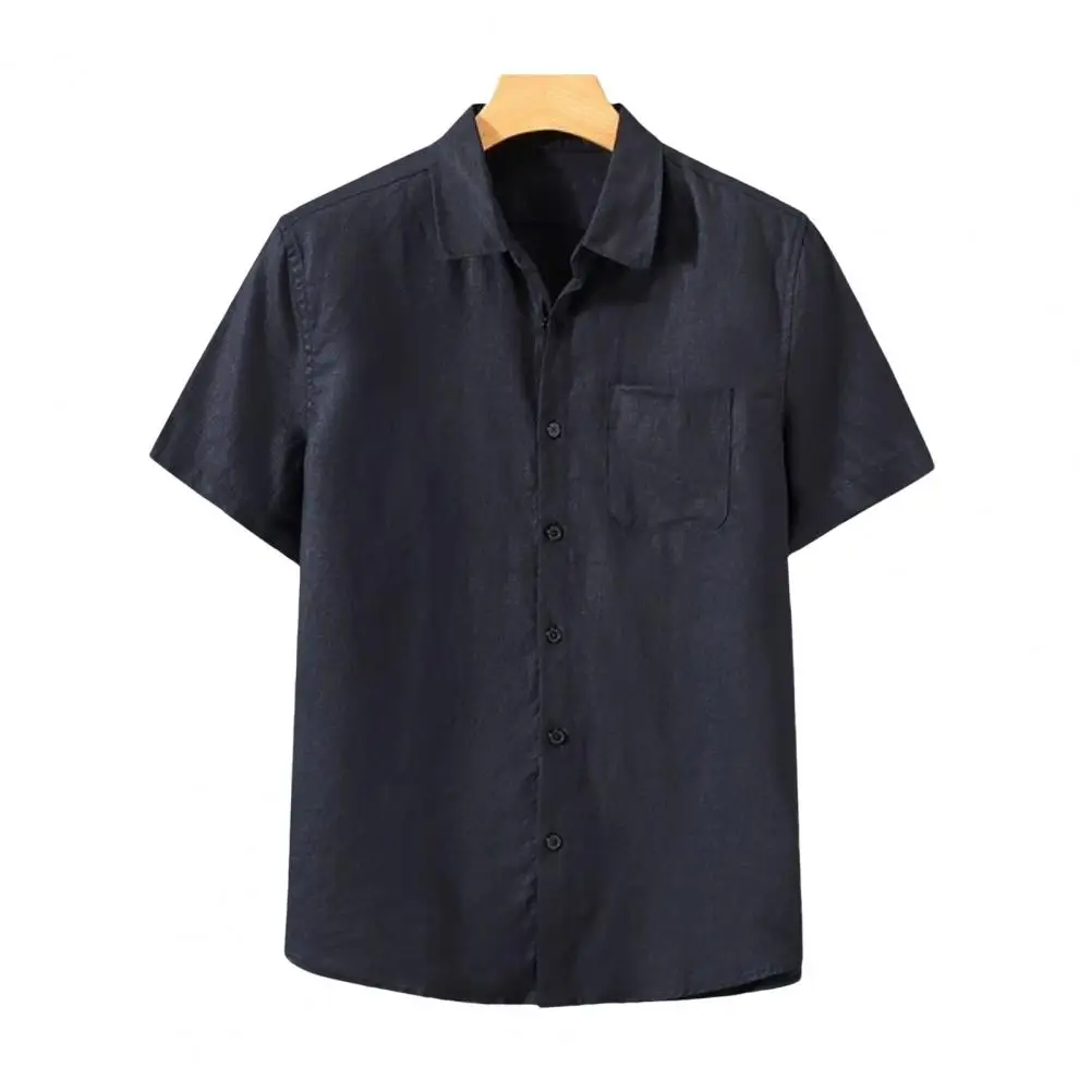 Camisa de botão de manga curta masculina, blusa de cor sólida, estilo retrô, casual para negócios, primavera