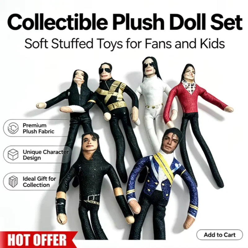 Michael Jackson Stuffed Doll Pop King Cosplay Prop Movable Joints Flexible MJ Abstract Collectible Doll Gifts for Fan Home Decor