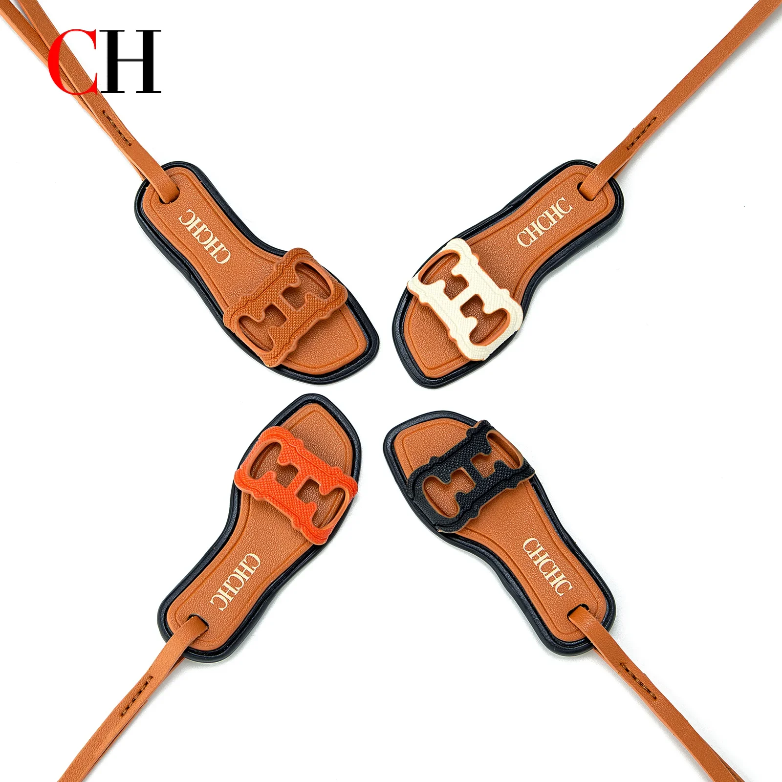 CH Slipper Shaped Bag Charm Keychain PU Leather Mini Sandal Pendant Lanyard Handbag Accessory for Women