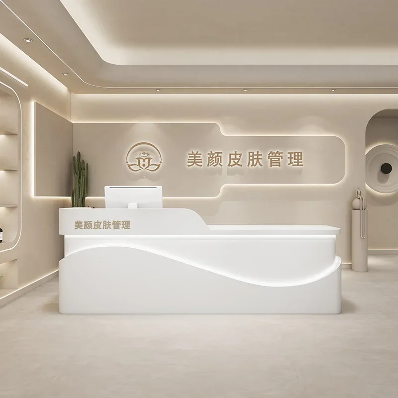 

Luxury Front Desk Salon Beauty Institute Counter Tempered Glass Reception Desk Medical Executive Scrivania Postmodern Furniture