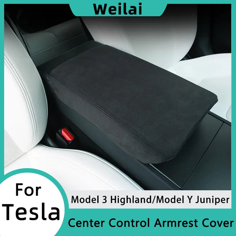 

Model Y Juniper 2025 Center Control Armrest Protective Cover for Tesla Model 3 Highland 2024 Suede Anti-scratch Lid Accessories
