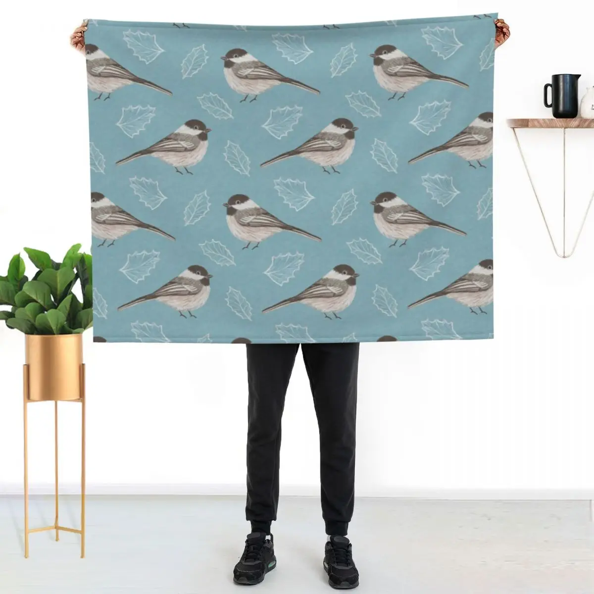 

Chickadees and Frosted Leaves Throw Blanket Multi Purpose Soft Warm Blanket for Home Travel