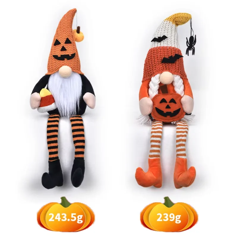 Halloween Long Legs Faceless Doll Dwarf Broom goblin Doll Creative Ornament Sharp Trick or Treat Hat Plush Gift