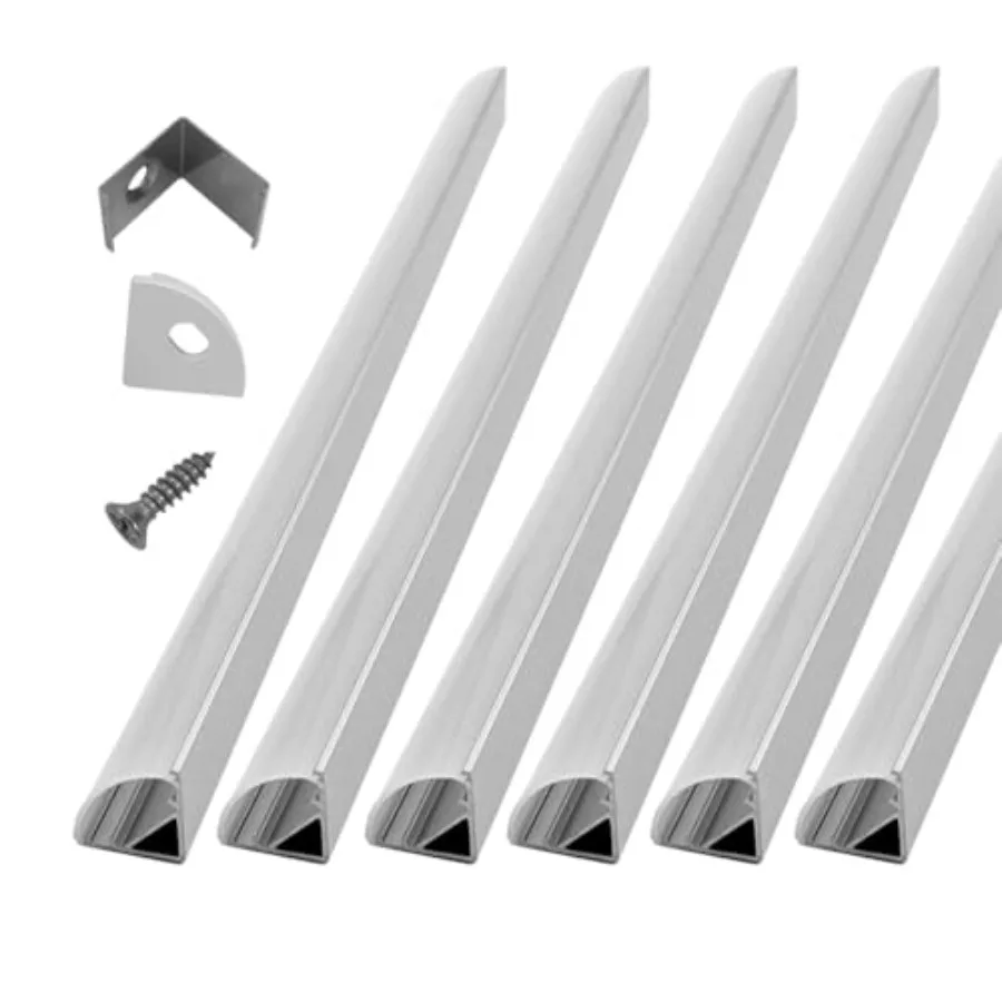 6-Pack 1ft/30cm 16x16mm Led Aluminum Channel System with Cover V Shape, Led Strip Light Diffuser Track with End Caps Mounting C