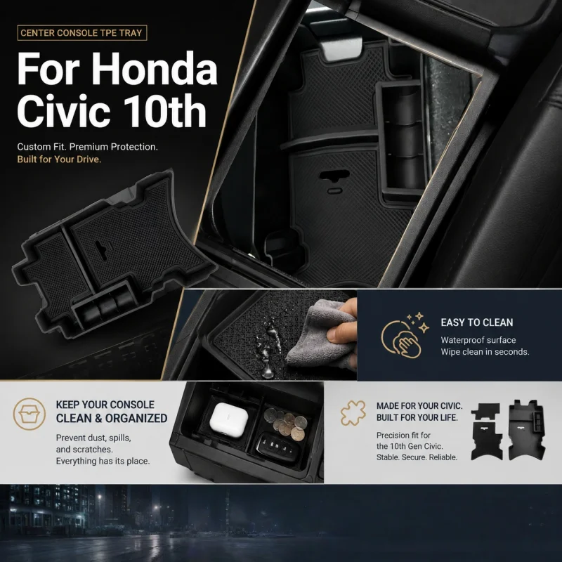 ABS Armrest Storage Box For Honda Civic 10th Gen Sedan 2016 2017 2018 2019 2020 2021 Center Console Organizer Tray Accessory