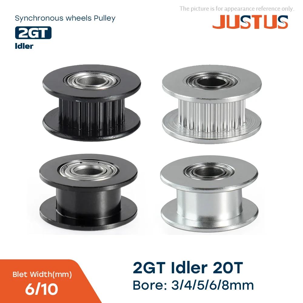 GT2 Idler Pulley 20 Teeth Bore 3mm 4mm 5mm 6mm 8mm with bearings 3D Printer Parts for 2GT Timing Belt Width 6mm 10mm H shape