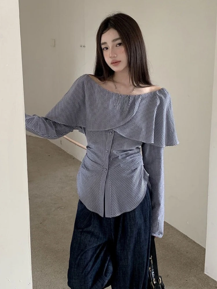 Y2k الجمالية مائل الرقبة شريط المرأة بلوزة خمر الجنية تكدرت الجرونج سليم صالح Blusas Harajuku واحدة الصدر مطوي قميص