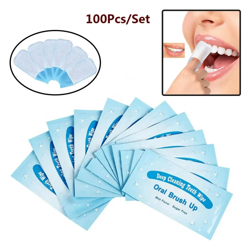 

100Pcs/Set Dental Whitening Textured Finger Teeth Wipes Brush Ups Tooth Cleaning Tool Oral Hygiene Dentistry Materials