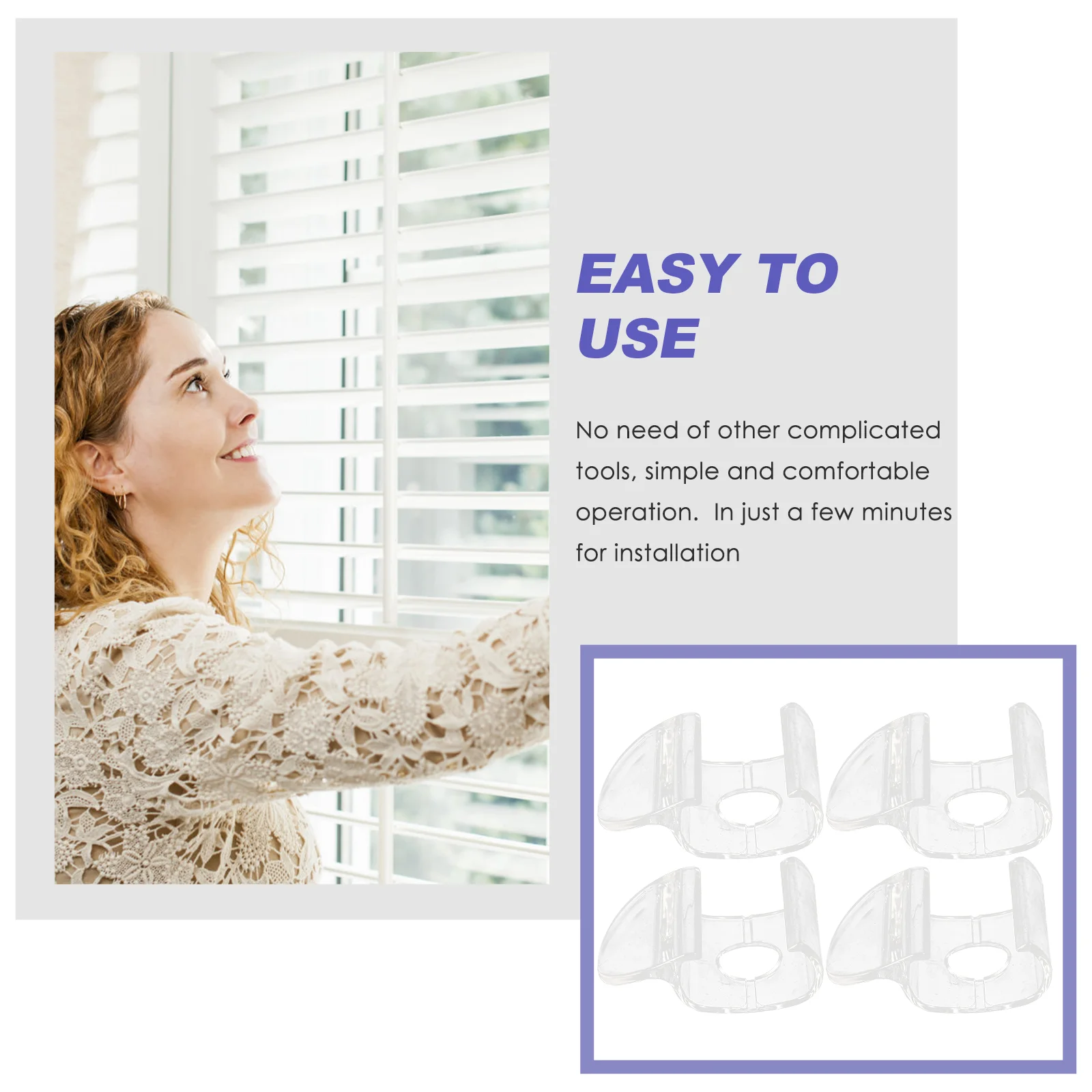 4 Pcs Venetian Blind Clip Window Shade Pulldown Handle Premium Plastic Easy Install Transparent Simple Classic Matching