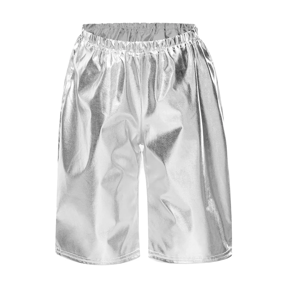 Pantalons métalliques 1/2 pour enfants garçons, shorts de gymnastique brillants, Jazz, Costume Hip Hop pour filles, vêtements de danse de rue, pantalons pour spectacle sur scène de fête