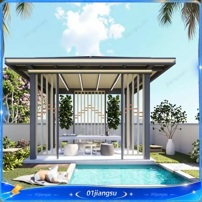 Heavy Duty Aluminum Pergola Gazebo Manual Wind Resistant Heat Insulating Eco Friendly Garden Terrace Canopy 3x3 4x4 6x3m