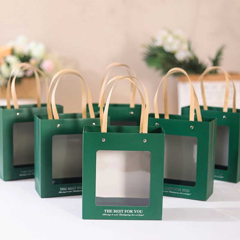 20.3×22.5×9.4 cm 5 set Black Frame Orange Window Paper Box + Bag DIY Handmade Chocolate Wedding Birthday Holiday Gift Pack