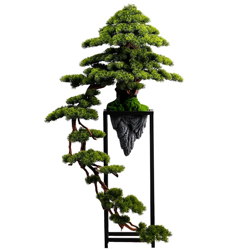 

Chinese simulation solid wood welcome pine lucky green plant living room fake tree