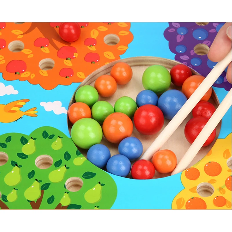 Baby Montessori Toys Wooden Beads Kids Chopsticks Clip Beads Matching Game Puzzle Board Educational Training Toys For Children