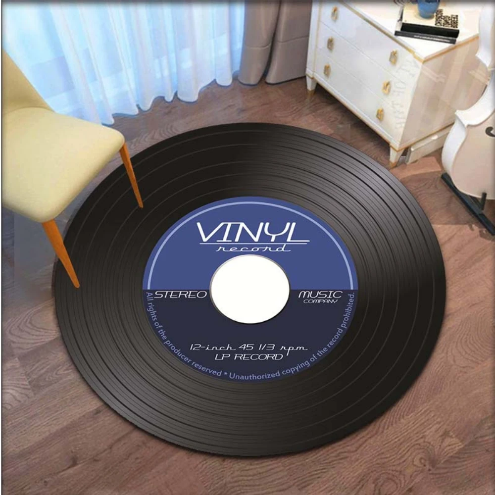 Classical Music Vinyl Record Round Rug,Carpets for Living Room Chair Decoration,Children's Play Crawling Soft Non-slip Floor Mat