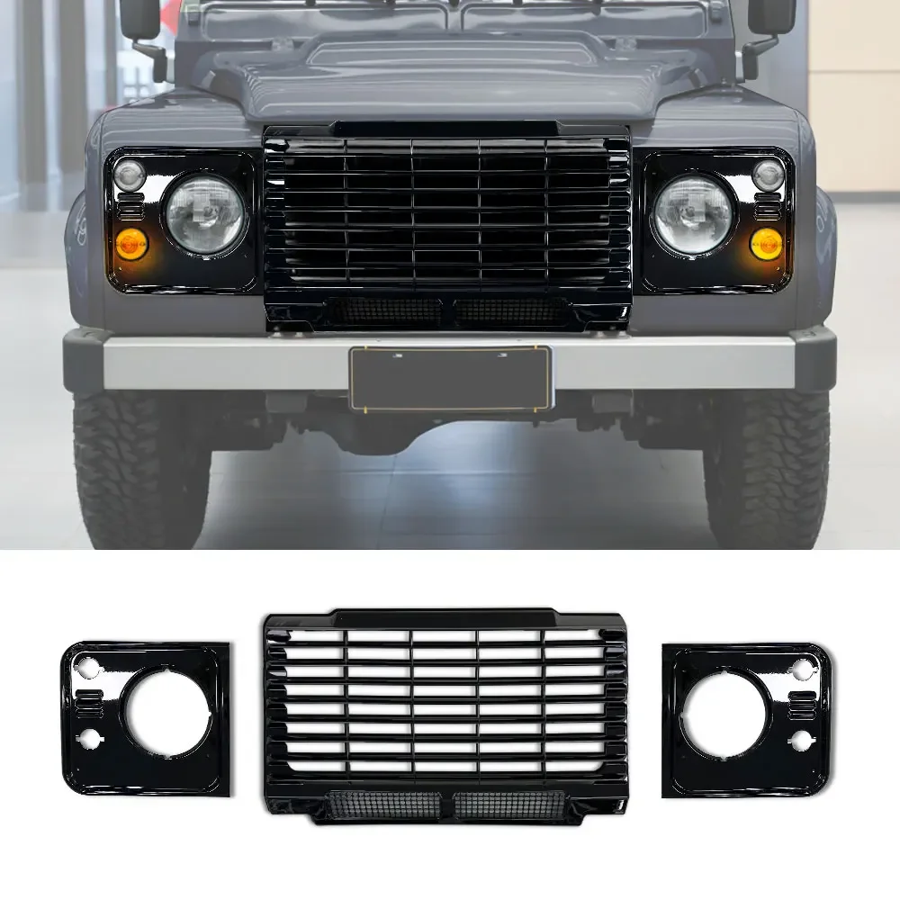 New Car Styling Glossy Black Front Grill Upper Grille For  Classic Land Rover Defender 90 110 Vehicle