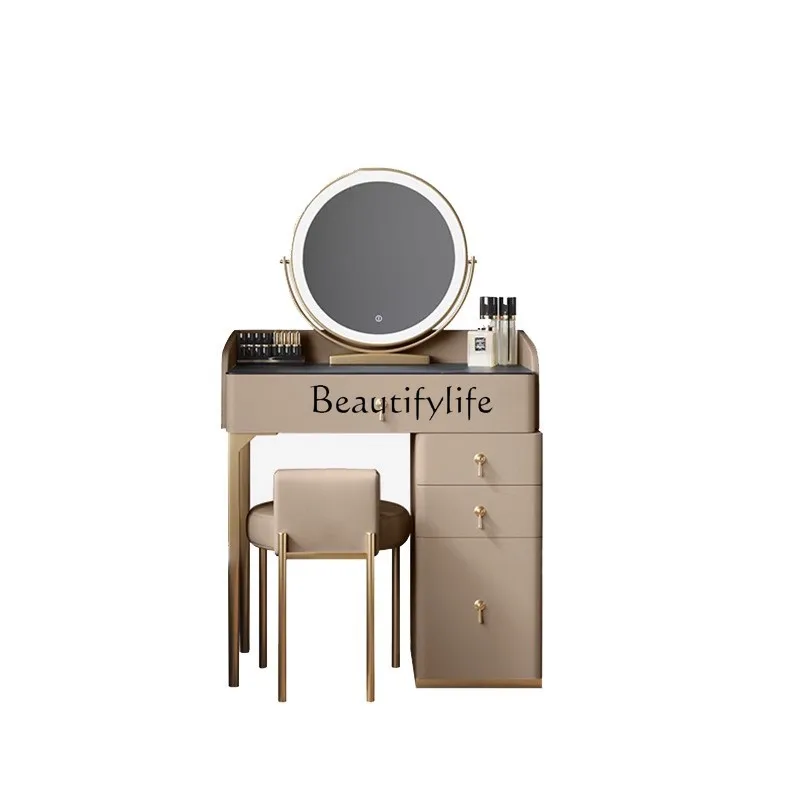 

Light luxury rock slab dresser chest cabinet integrated solid wood retractable mini makeup table