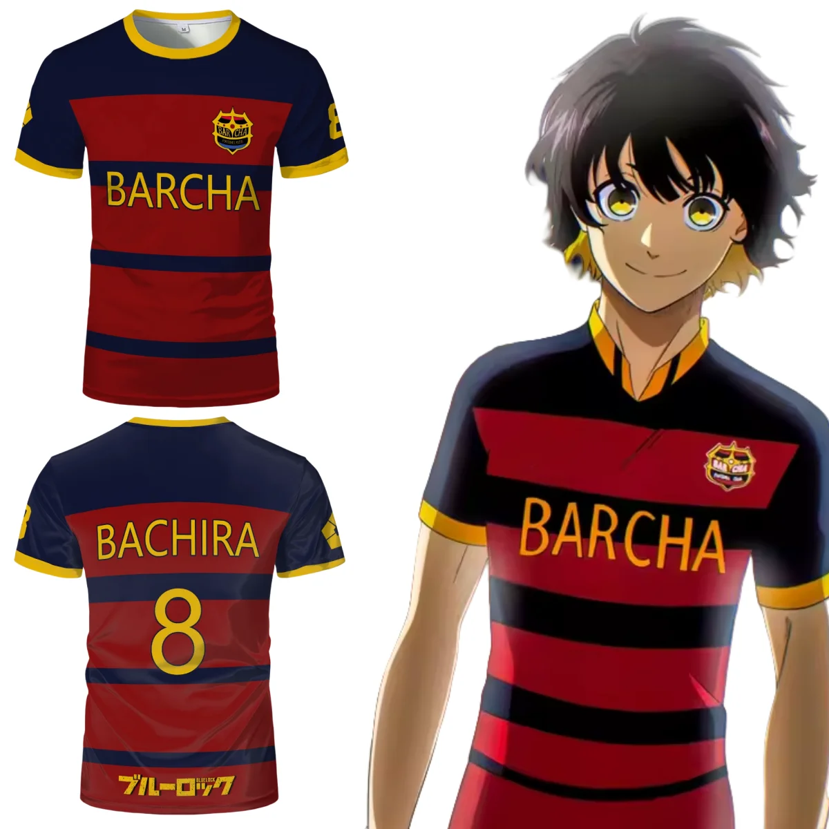 

Anime Blue Lock Bachira Shirts Cosplay Costumes FC Barcha Team Football Jersey Meguru Bachira Soccer Uniform 3D Printing