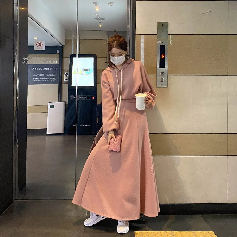 Casual Sportswear Set Women's Spring Autumn New Hat Sweatirt High Waist A-Line Skirt Faionable Two-Piece Trendy Outfit