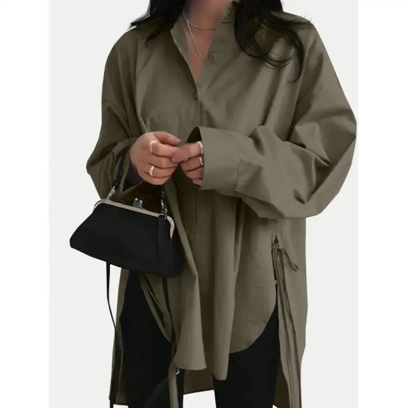 

Свободный длинный све Pure Color oulder Drop Casual irt Cross-Border F-Large New Sle для мужчин среднего возраста и ly