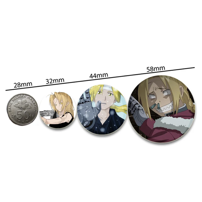 32/44/58mm Anime Fullmetal Alchemist Cartoon Badge Round DIY Handmade Creative Brooches for Backpack Jewelry Accessories Gifts