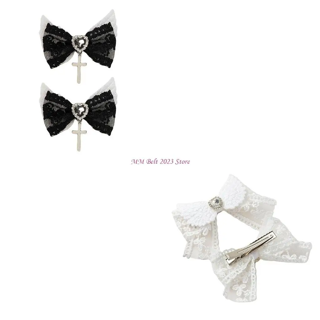 

49ME Элегантные бантики Черная заколка для волос в стиле балеткор 2000-х годов Изысканная плоская заколка для волос в стиле