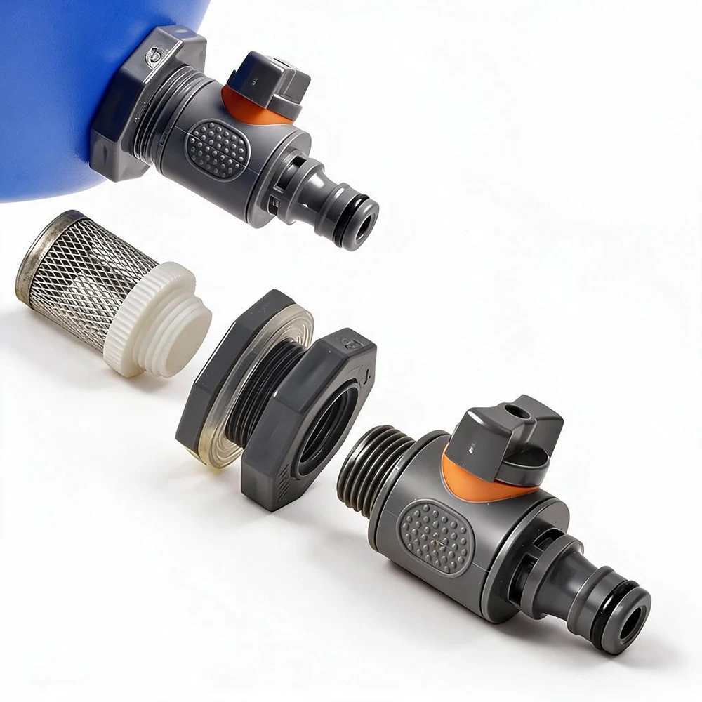 1 Set Leakproof PVC IBC Adapter Kit Built-in Shut Off Ball Valve Hose Fitting for Rain Barrel Aquarium Garden Lawn Irrigation