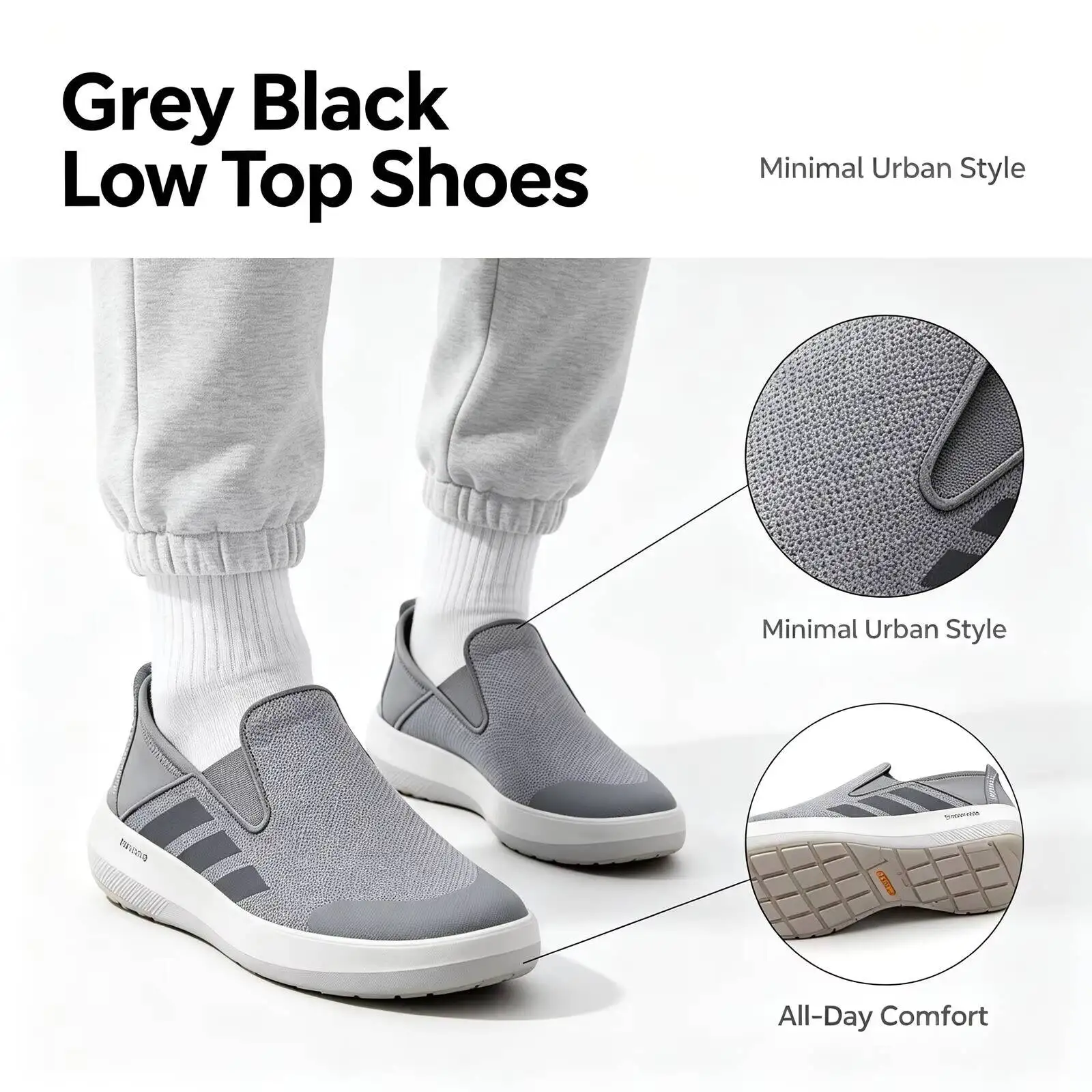 New Adidas Grey Black Low Top Shoes for Men Minimal Urban Style Cushioned Sole Lightweight Casual Sport Sneakers Jr1820