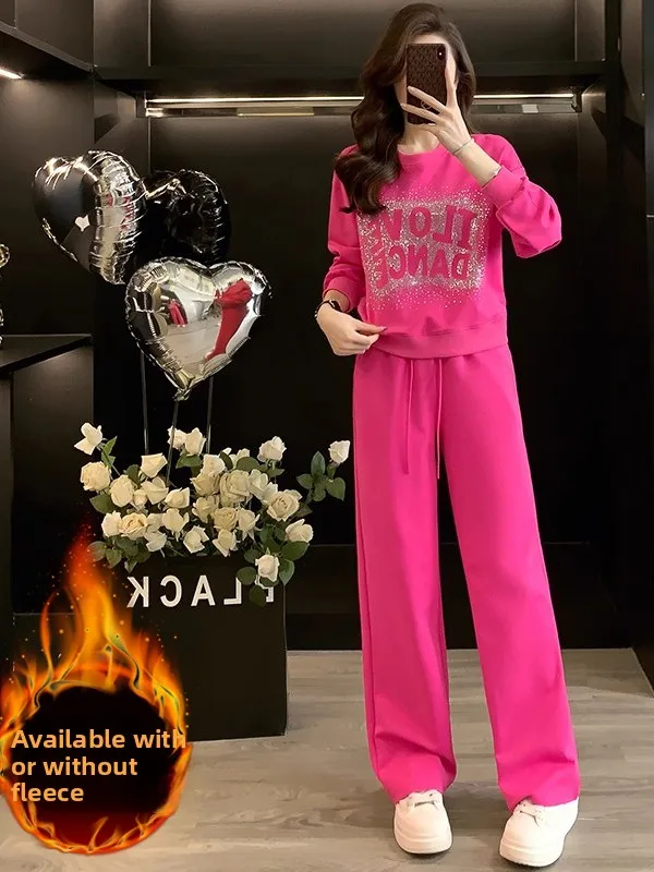

Fashionable Winter Streetwear Sportswear Set Women's Anti-Aging Fleece-Lined Hoodie Wide Leg Pants Two-Piece Set Casual Sport...