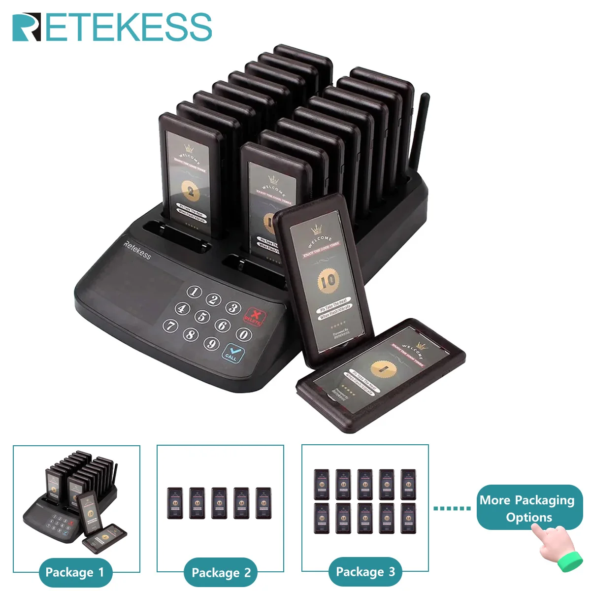 Sistema de Chamada Sem Fio RETEKESS T115 para Restaurantes com Receptores Vibratórios e Buzzer para Gestão de Filas de Clientes em Cafés e Food Trucks
