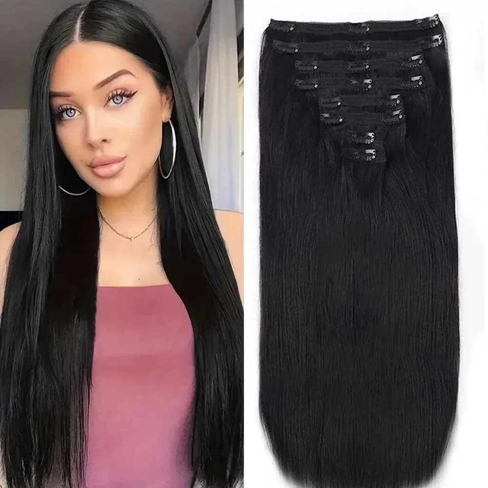 Rechte Clip In Extensions Human Hair Braziliaanse Clip In Natuurlijke Zwarte Kleur Clip Ins Remy Hair Voor Vrouwen Clip In Extensie 120G