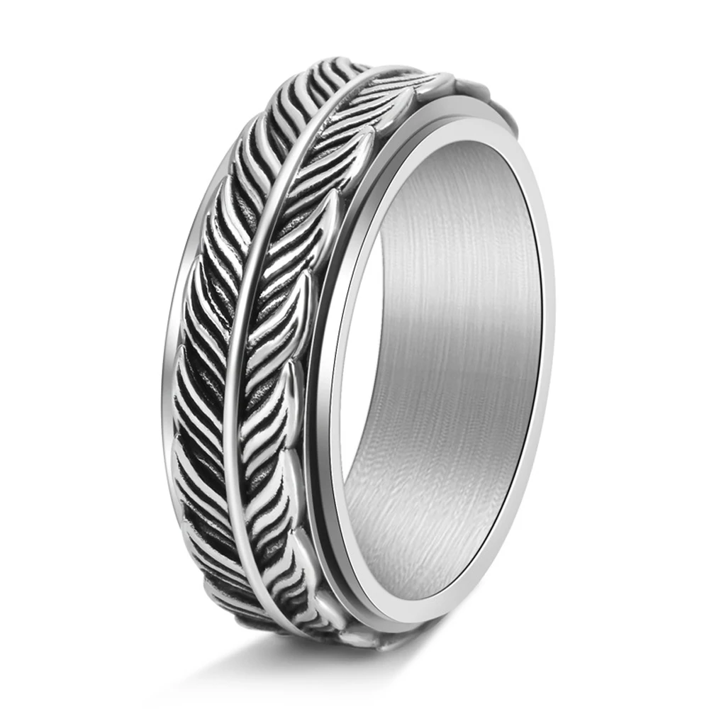 Men's Rotating Koi Fish Tail Titanium Steel Ring Vintage Gold Plated Anxiety Relief Jewelry Spinning Waterproof Ring