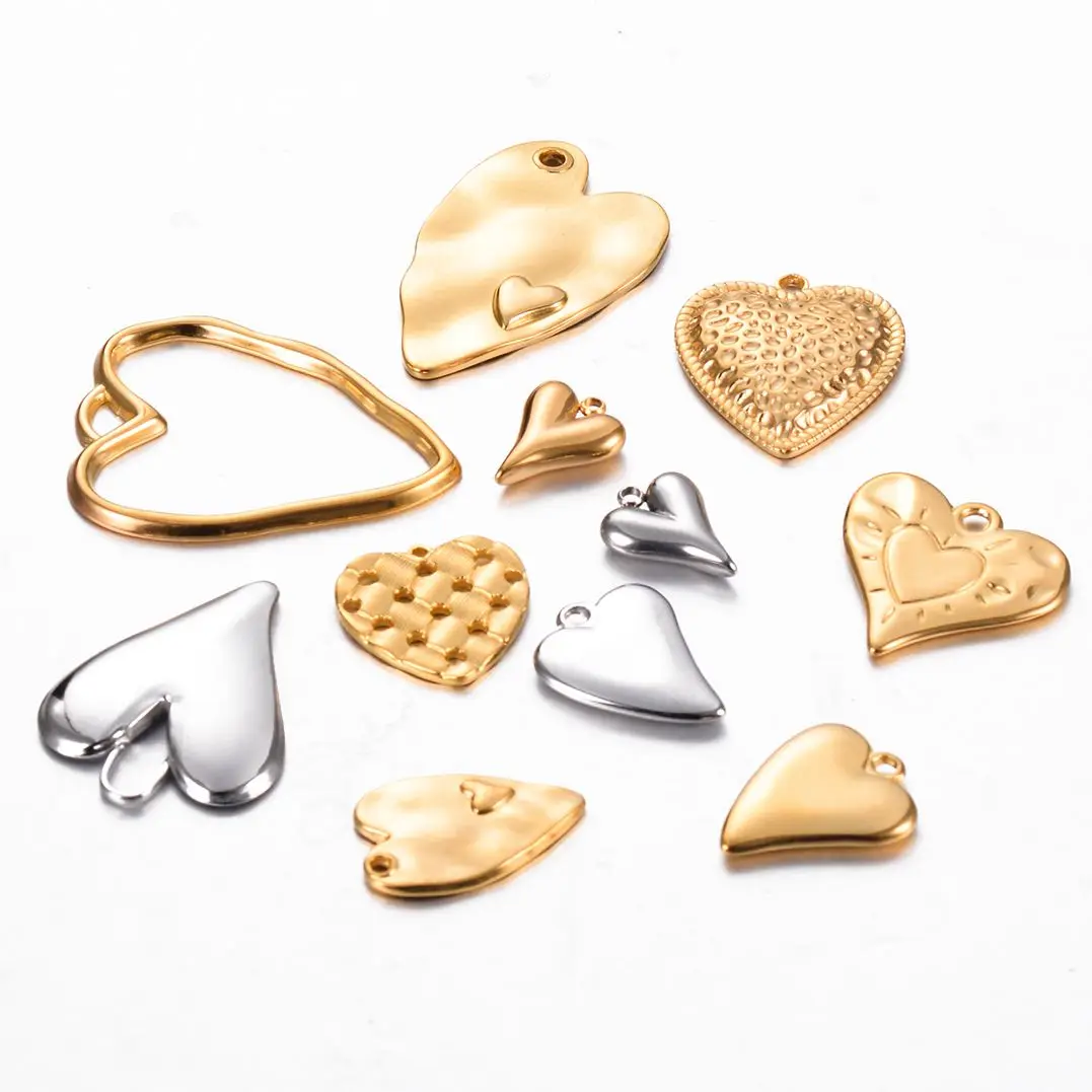 2024 Stainless Steel Heart Love Charms Pendant DIY Women Necklace Bracelet Pendant for Jewelry Making Supplies Handmade Gift