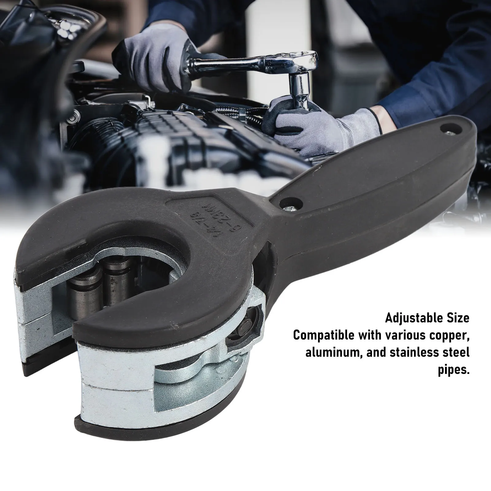 

Ratcheting Tubing Cutter 1/4in to 7/8in Heavy Duty Metal High Strength AC Line Cutting Tool for Car Automotive AC Repair Clean