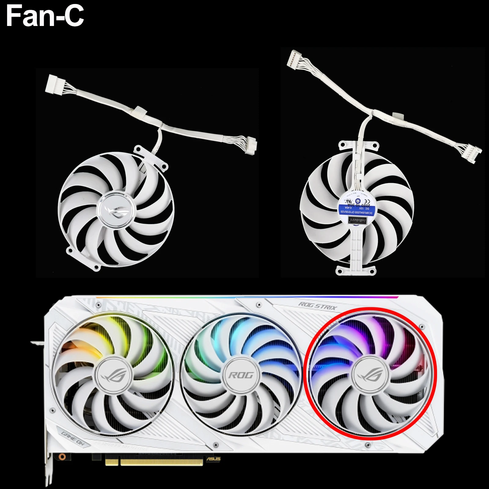 Imagem -05 - Cooler Fan Substituição para Asus Amd Rog Strix Geforce Rtx 3070 3080 3090 v2 Edição Placa Gráfica Novo 95 mm Branco Cf1010u12s