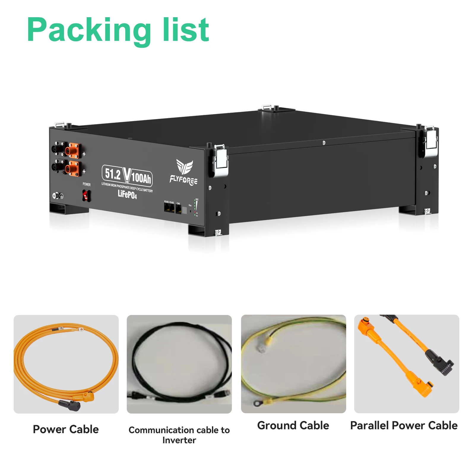 FLLYROWER 48V 100AH LiFePO4 Lithium-Batteriepack 5,12KW 8000+ Zyklen Mit BMS 100A Für Solarpanel Off-Grid Heimspeicher – Detail 14
