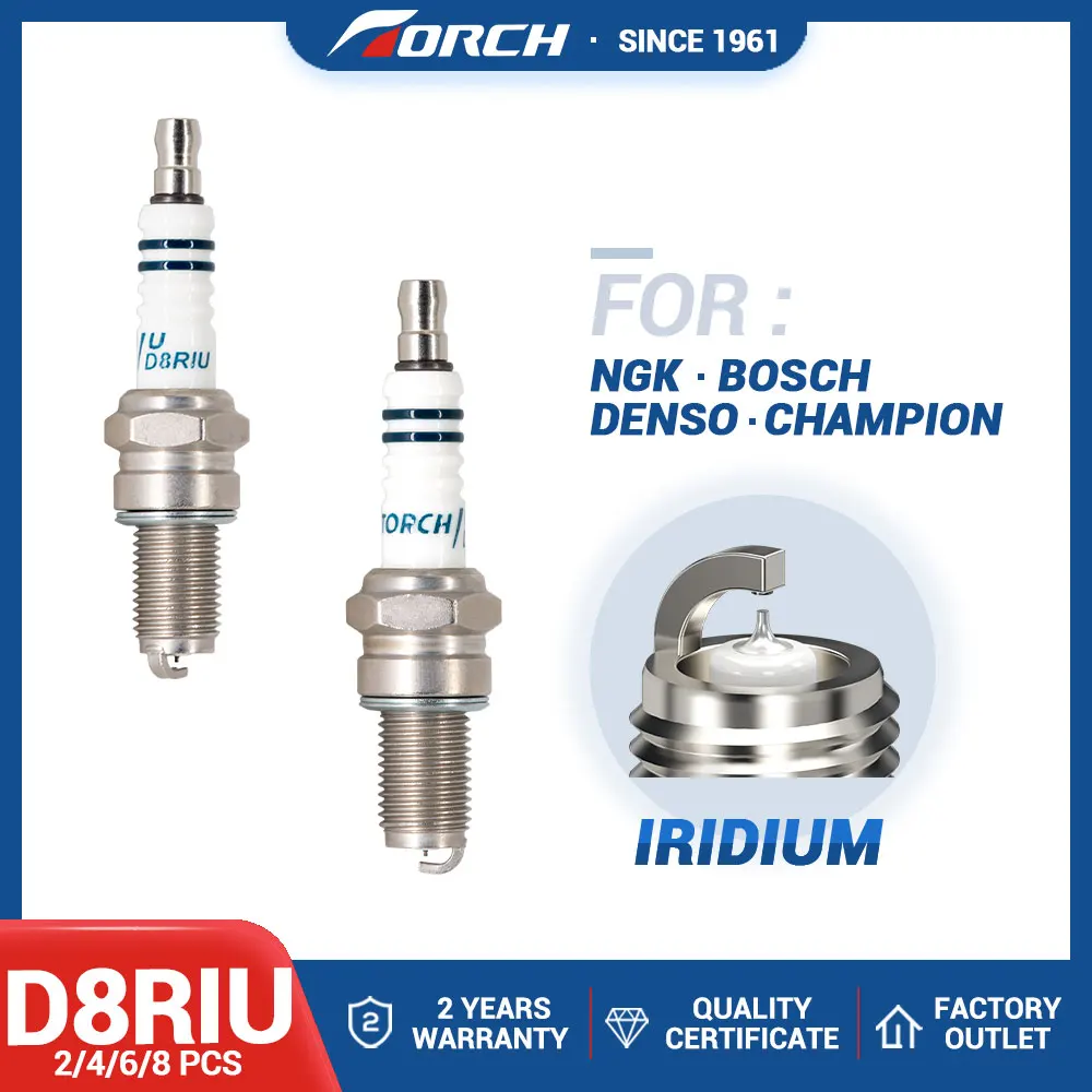 2-8PCS Screw Terminal Iridium Spark Plugs TORCH D8RIU Replace for Candles 6681/DR8EIX 3597/DR8EGP Denso IX24 TOYOTA 90098-74037