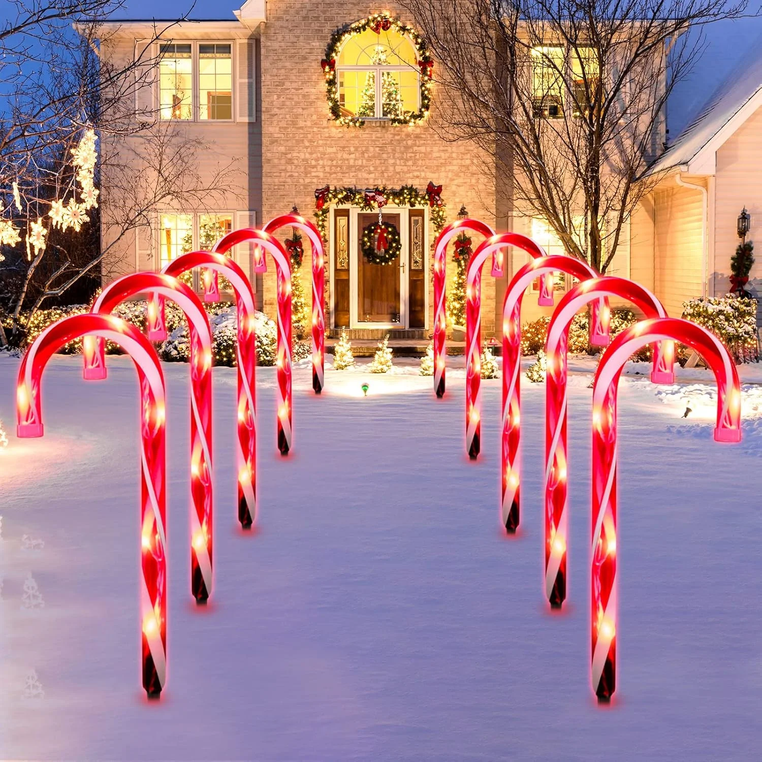 

5pcs Christmas Candy Cane Pathway Lights Outdoor Garden Xmas Driveway Markers Lamp For Home Garden Yard Lawn Patio Pool Decor