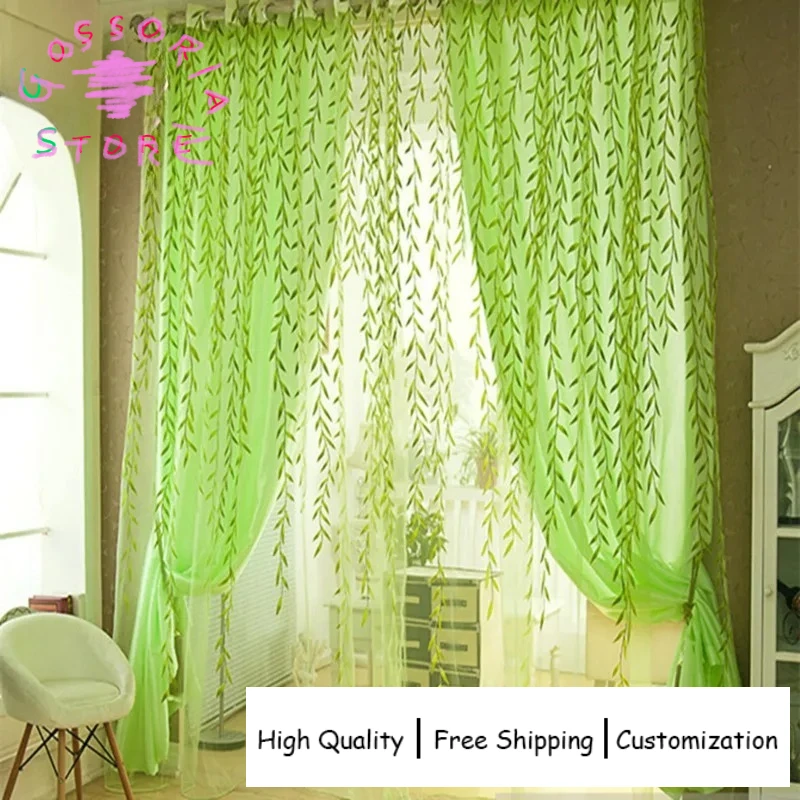 

Sample Custom Elegant Modern Tulle Curtains for Living Room Bedroom Green Leaf Sheer Kitchen Drapes Filtering Decorative Home