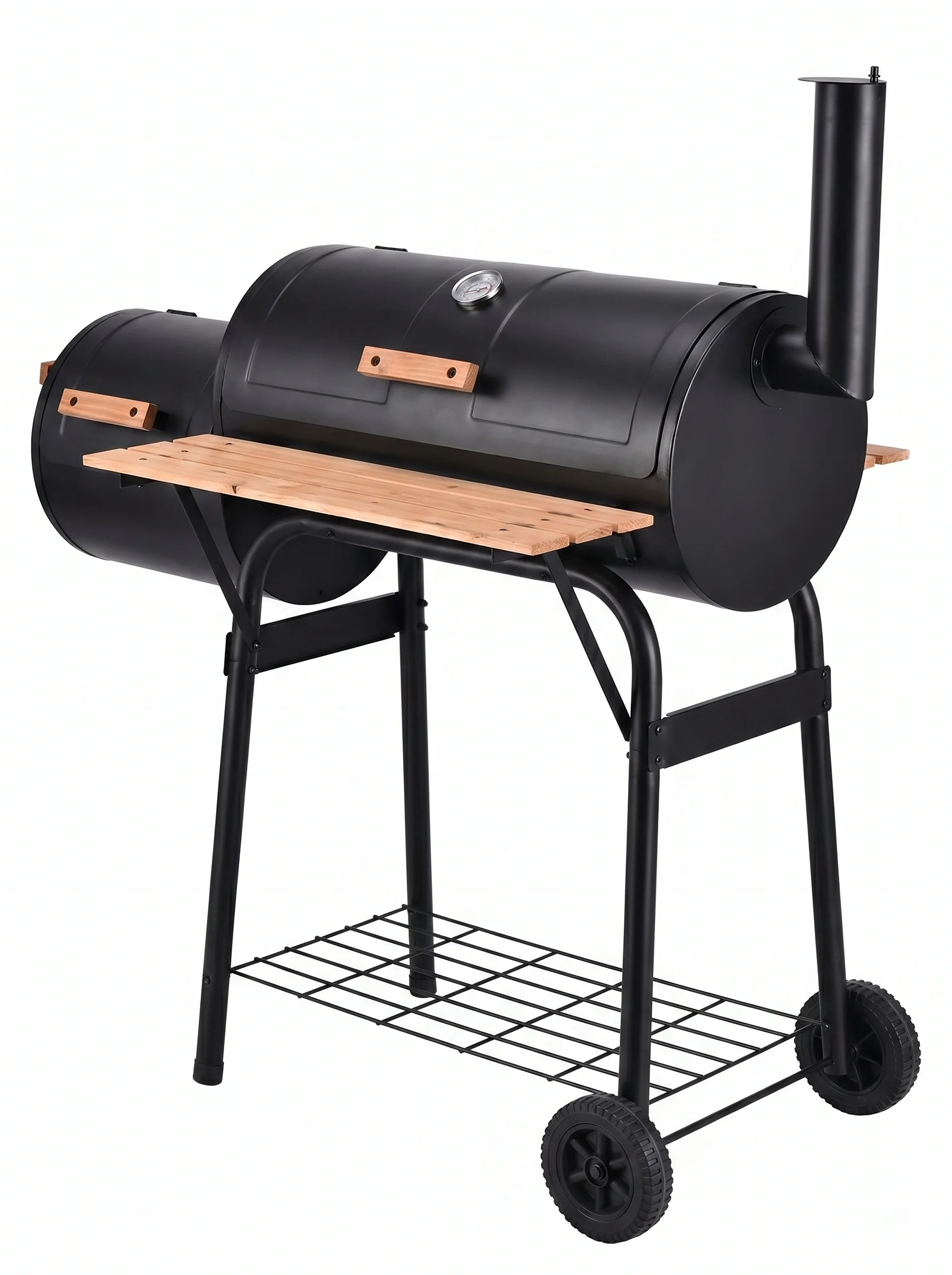 Offset Smoker Grill, Heavy Duty Charcoal BBQ with Side Firebox, Chimney, 650 Sq Inch Cooking Area, Outdoor Backyard Barbecue