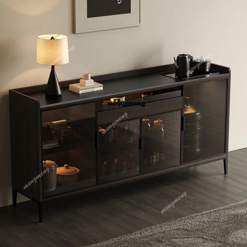 

Italian rock slab dining side cabinet solid wood integrated against the wall living room multi-functional wine cabinet