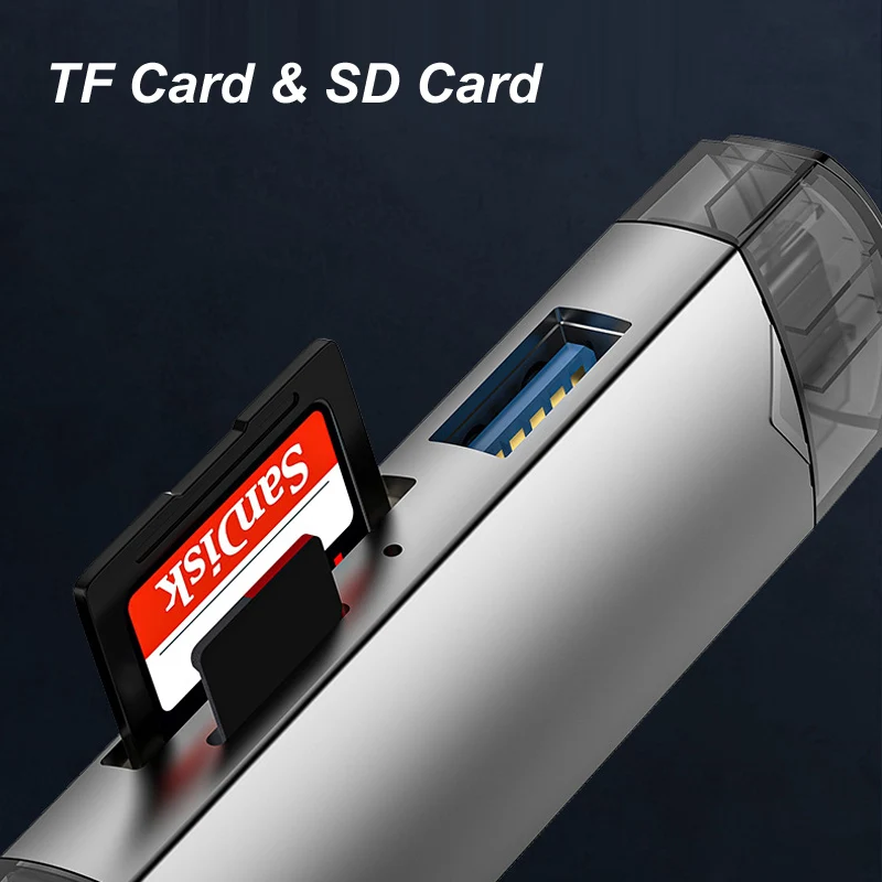 6 in 1 Card Reader with 5Gbps High-speed Transmission for PC Laptop Phone suport USB.30/Type C to read Memory Card SD/TF card