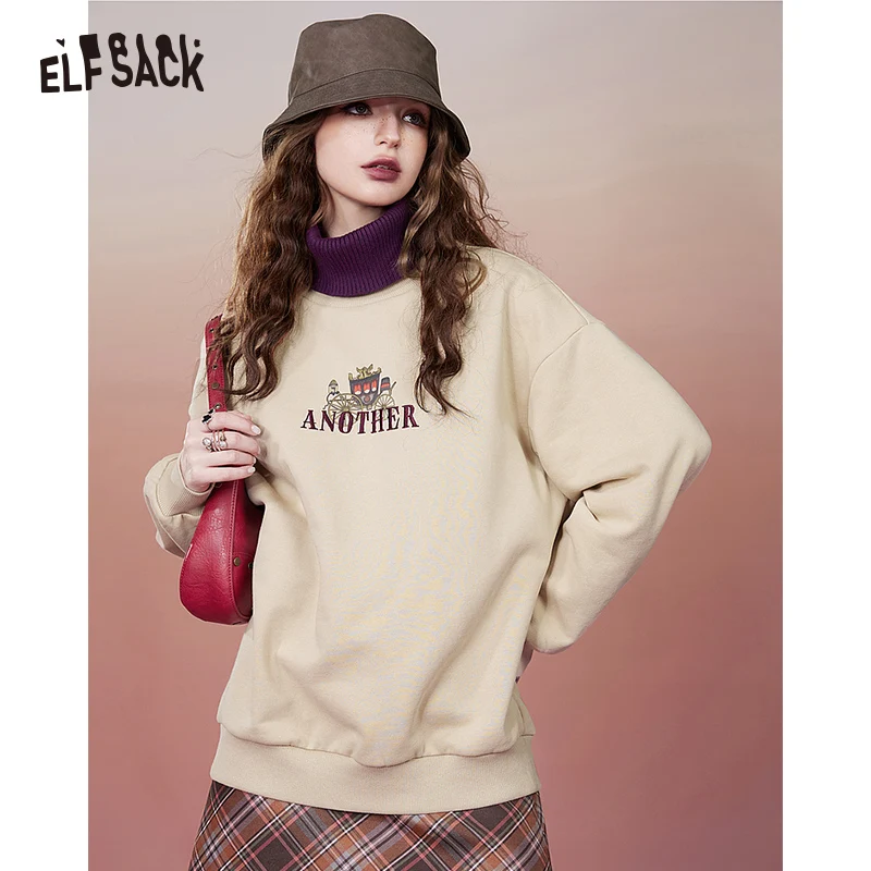 ELFSACK Korean Fashion Spliced Hoodies Women 2023 Winter High Collar Luxury Tops