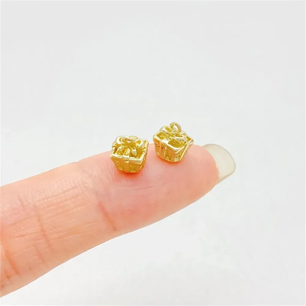 14K Gold Colored Square Gift Box, Small Pendant Handmade DIY Jewelry, Bracelet, Necklace Material