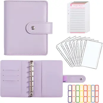 Conjunto de fichário de orçamento A7 - Mini organizador de dinheiro, sistema de envelope de recheio de dinheiro, fichários de planejador com bolsos, folhas e adesivos