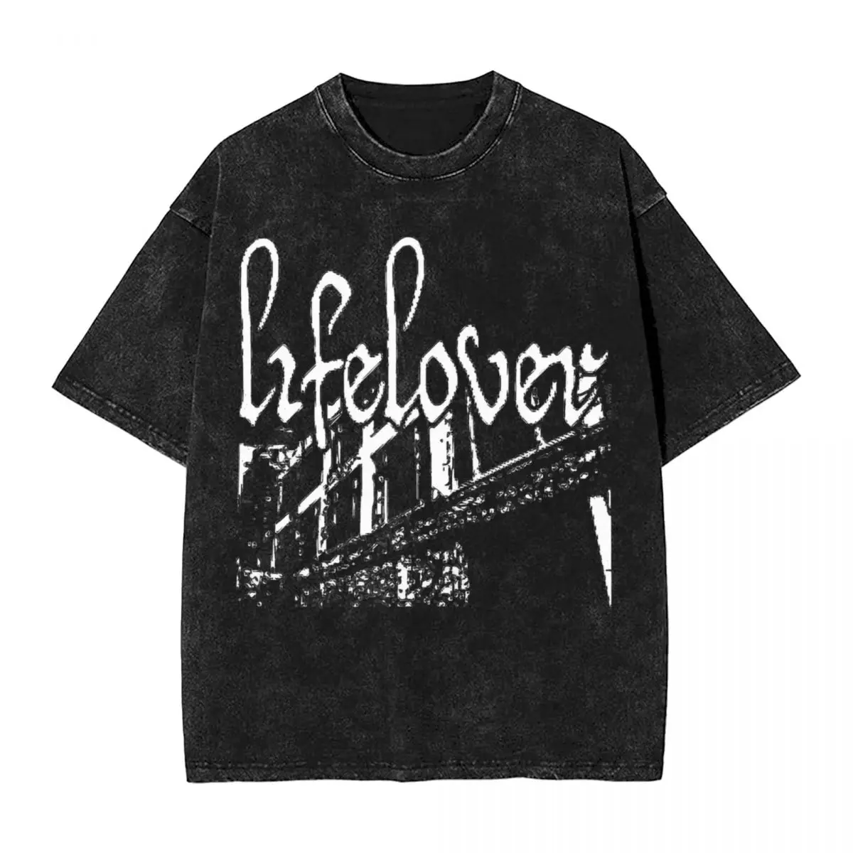 Washed T Shirt Lifelover Hip Hop Vintage T-Shirt Oversize Streetwear Short Sleeve Printed Tops Tees Men Women