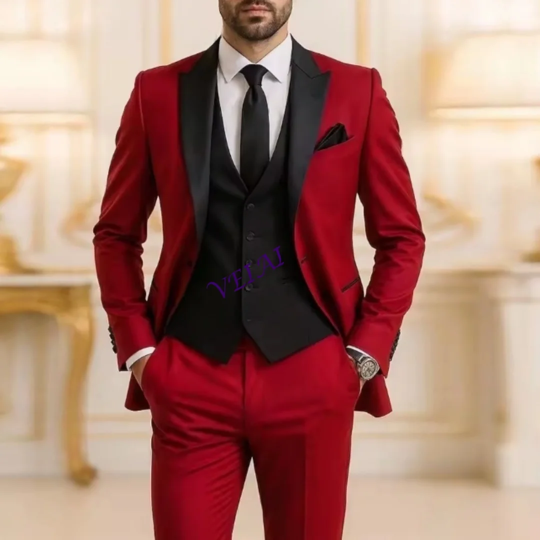 

Темно-зеленый деловой мужской костюм по индивидуальному заказу, жених, свадебная вечеринка, выпускной, официальный случай, мужские смокинги, комплект из 3 предметов, куртка на плоской подошве V